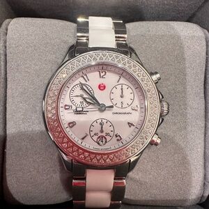 MICHELE Tahitian Ceramic Stainless Steel White Diamond Watch